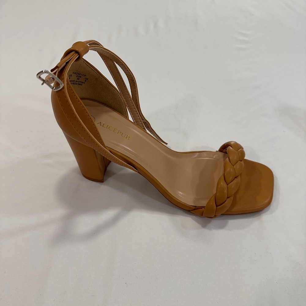 Alicepub HX2301CP Braided Block Heel Sandals Womens 8 Tan Ankle Strap Minimalist - Picture 6 of 9